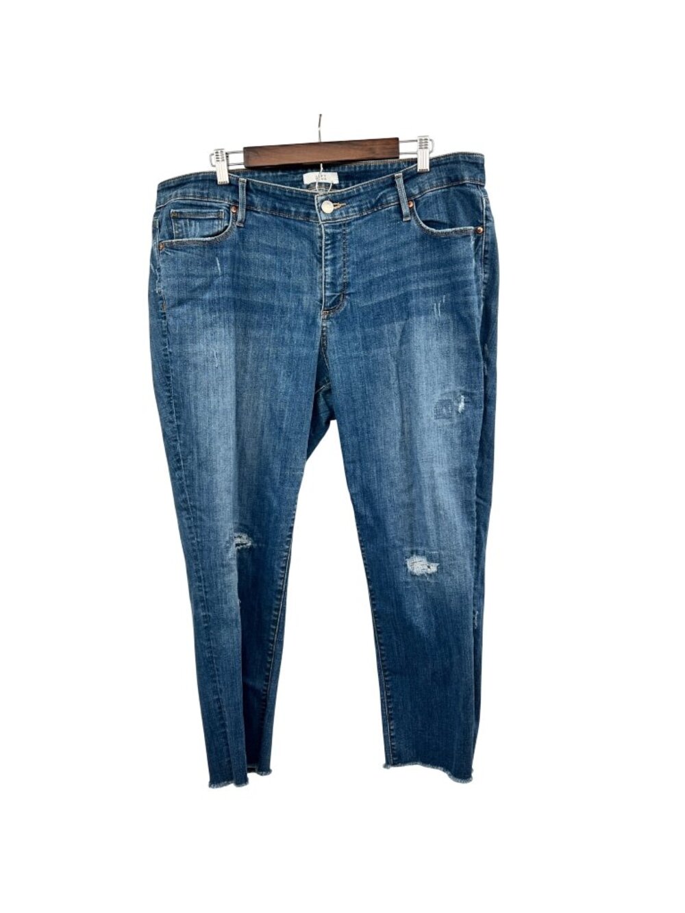 Loft Plus Womens Modern Straight Leg Jeans High Rise Blue Distressed Size 20